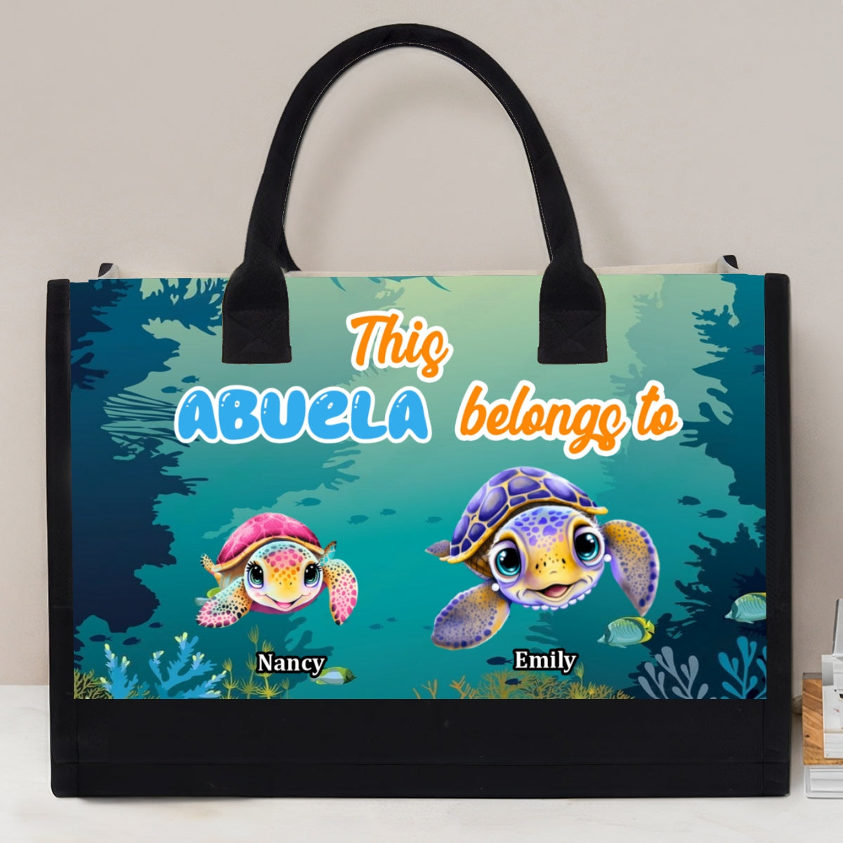 This Grandma Belongs To Turtle Summer - Personalized Custom Canvas Tote Bag