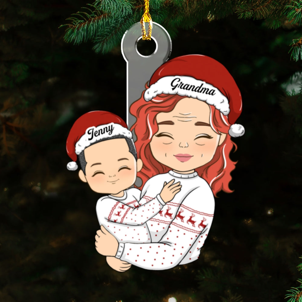 Doll Grandma Hugging Kid - Personalized Custom Acrylic Ornament