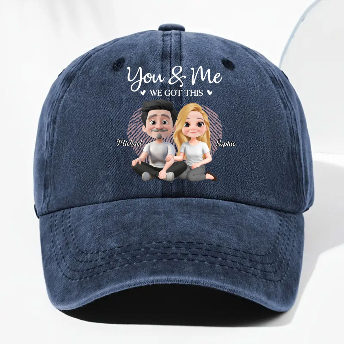 You And Me We Are Together - Personalized Custom Vintage Washed Denim Cap