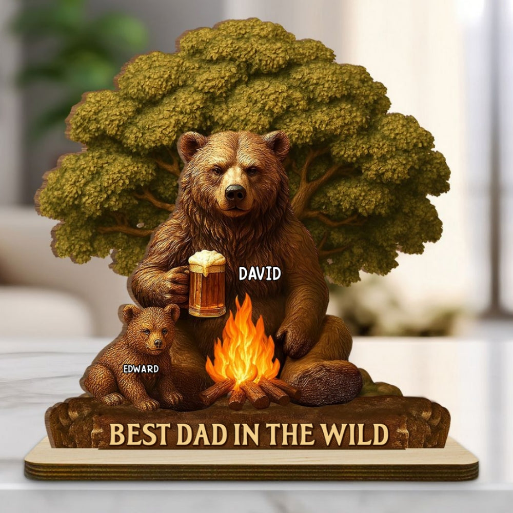 Best Dad In The Wild - Personalized Custom 2-Layer Wood Plaque With Flat Base