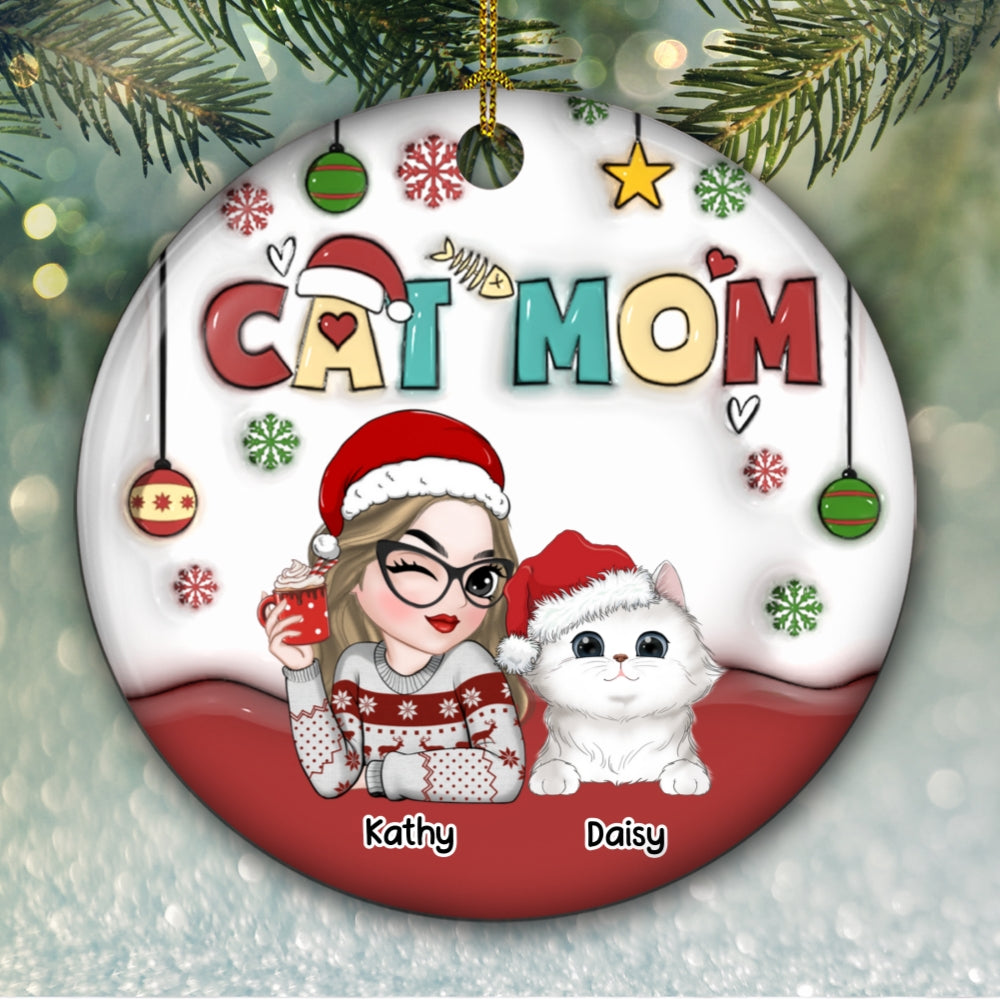 Mom Of Cats- Personalized Custom 3D Inflated Effect Ceramic Ornament
