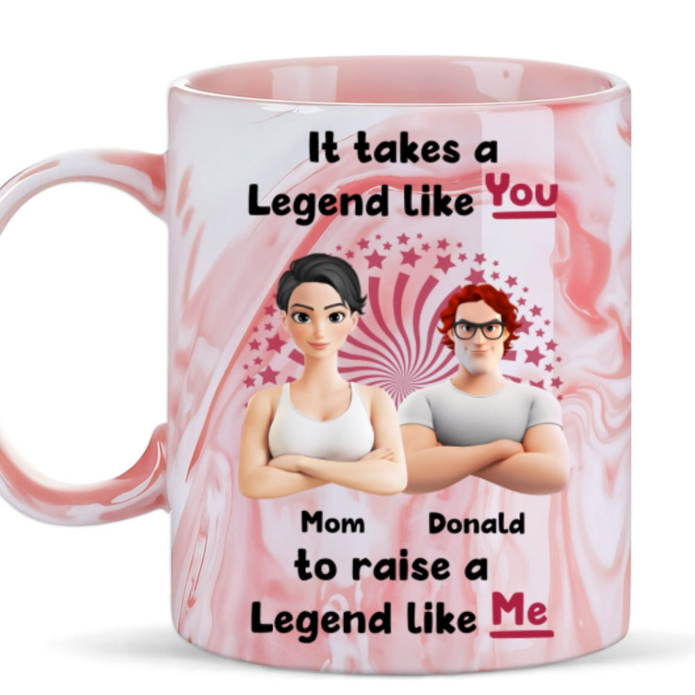 Moms Create Legends With Love - Personalized Custom Pink Marble Mug