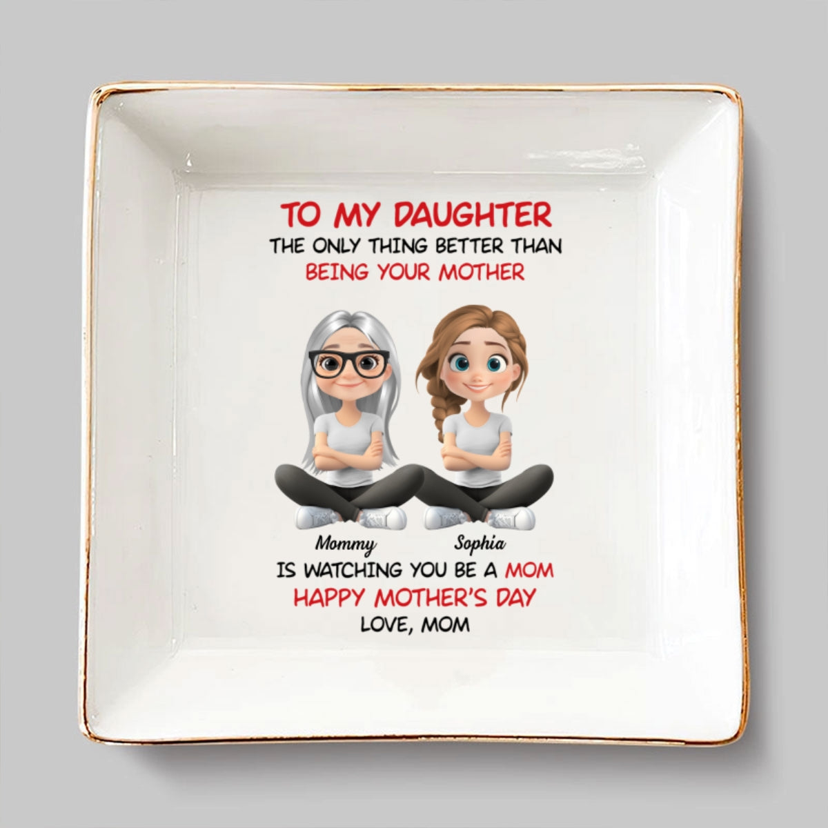 To My Daughter Cartoonize - Personalized Custom Jewelry Dish