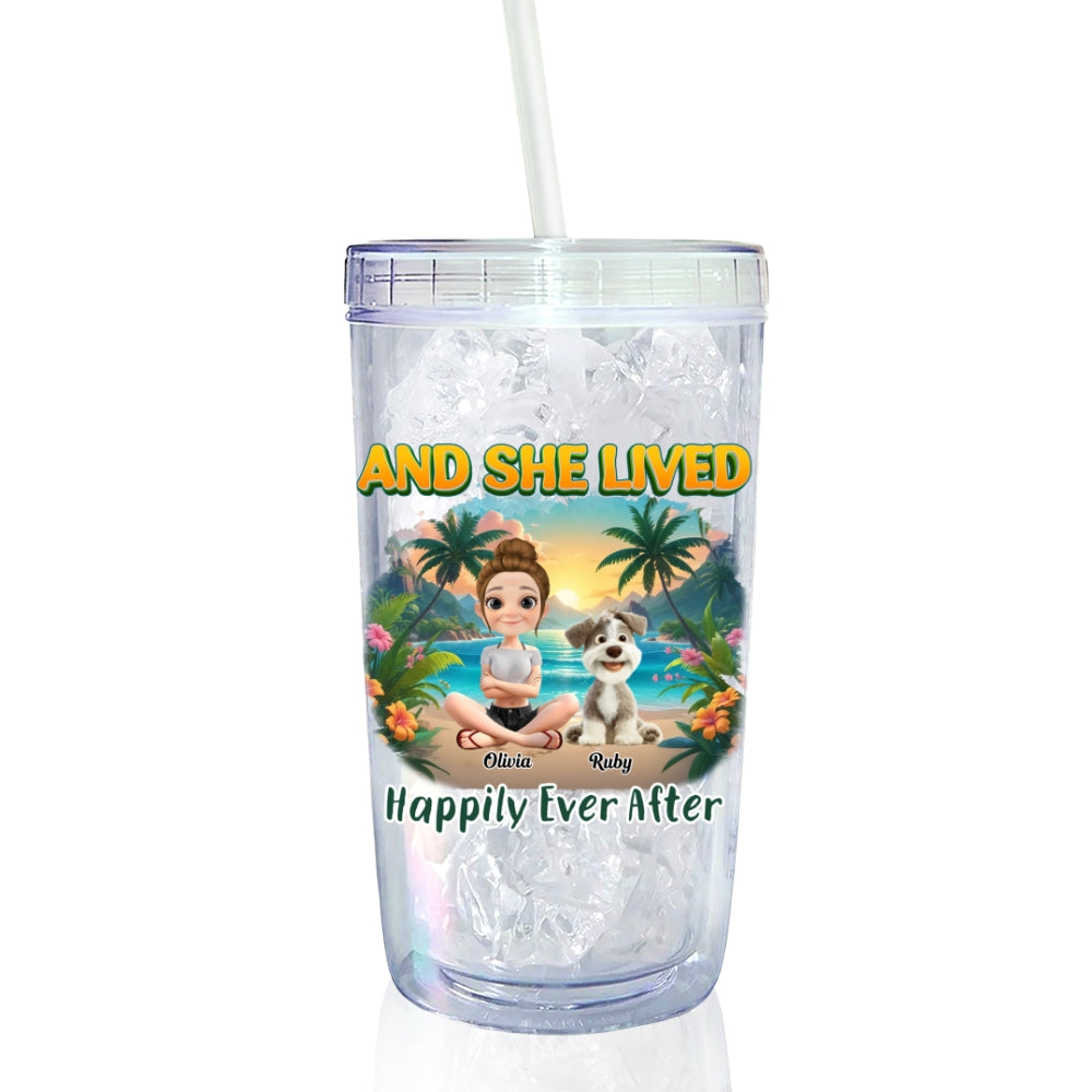 She Lived Happily With Her Dog - Personalized Custom 14oz Plastic Tumbler