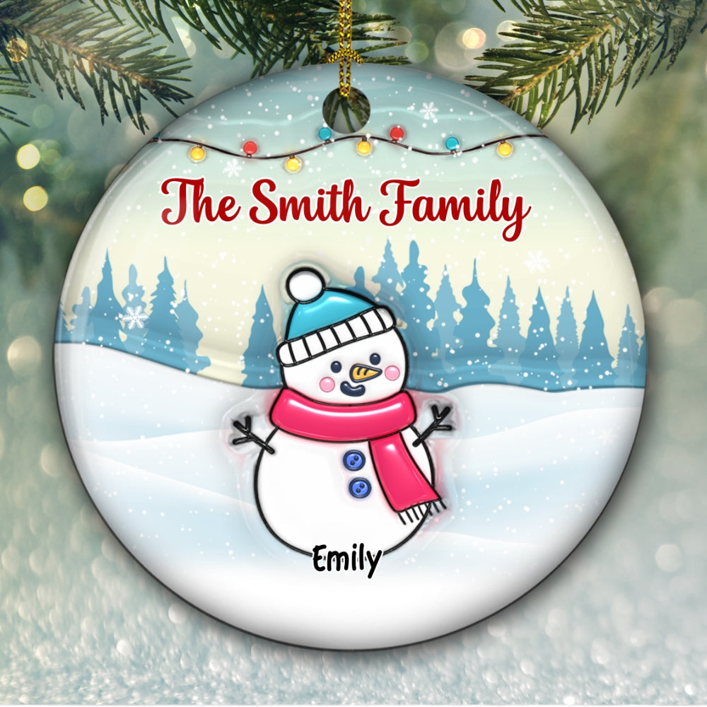 Snowman Family - Personalized Custom 3D Inflated Effect Ceramic Ornament