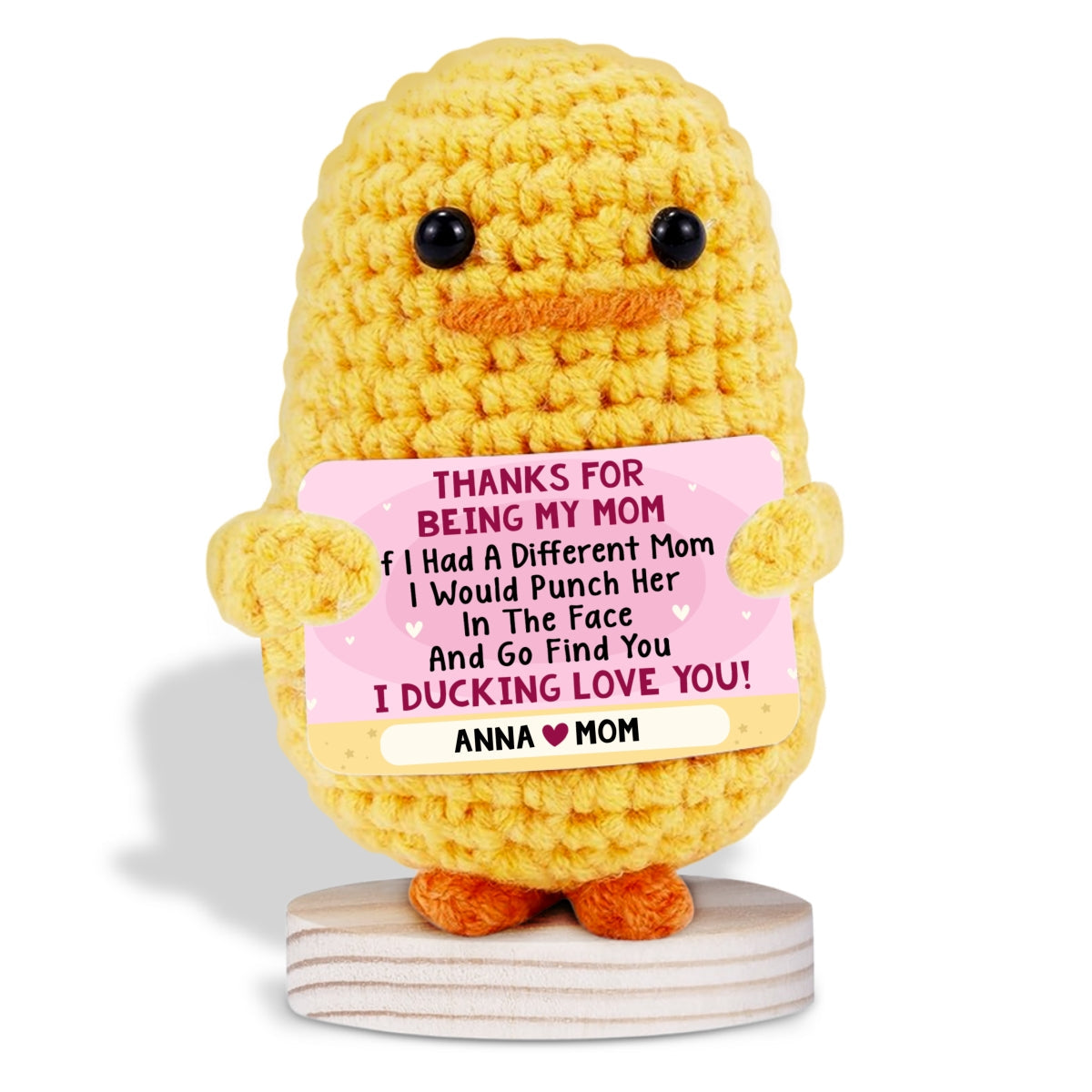 Thanks For Being My Mom - Personalized Custom Duck Crocheted Plushie With Message