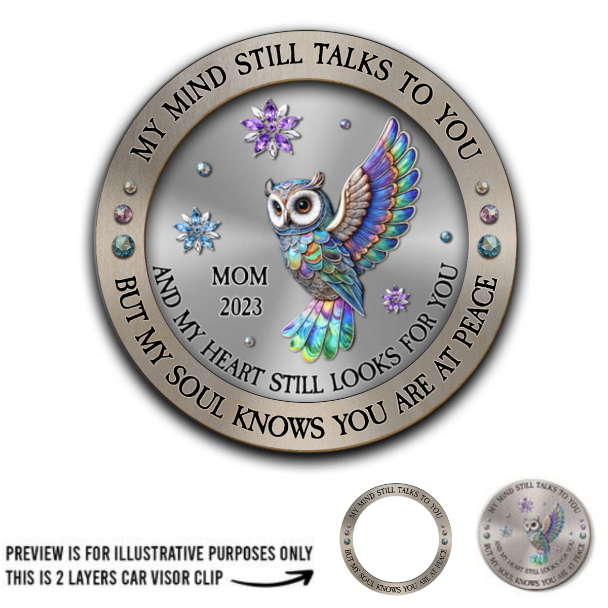 My Mind My Heart My Soul Owl - Personalized Custom Car Visor Clip