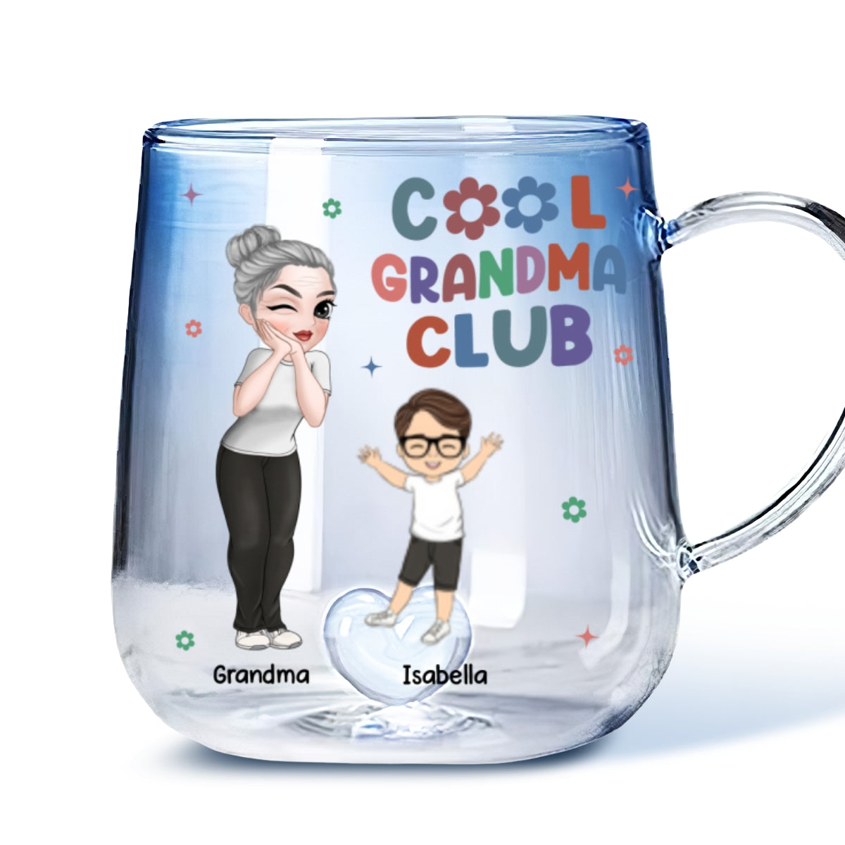 Cool Grandma Club - Personalized Custom Blue Gradient Glass Mug