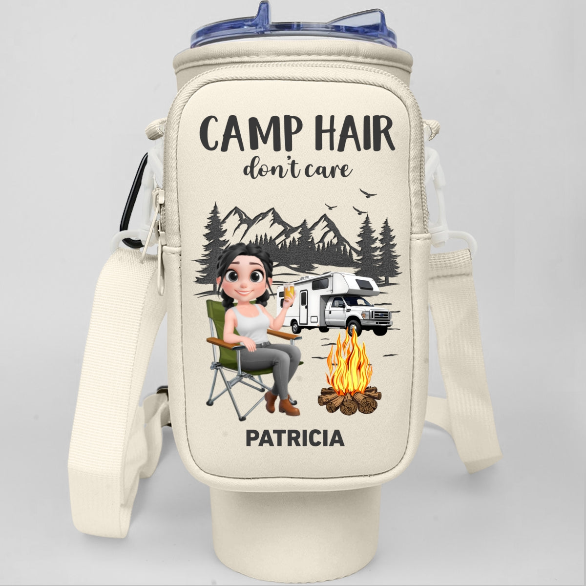 Camp Hair Do Not Care - Personalized Custom Water Bottle Carrier Bag