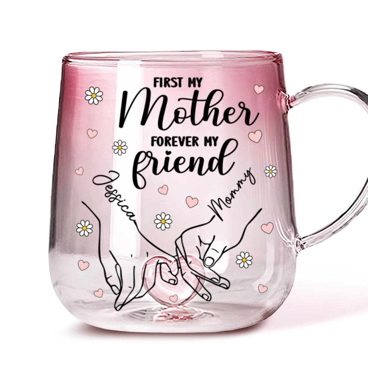 First My Daughter Forever My Friend - Personalized Custom Pink Gradient Glass Mug