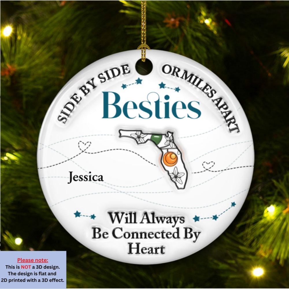 Connected By Heart - Personalized Custom 3D Inflated Effect Ceramic Ornament