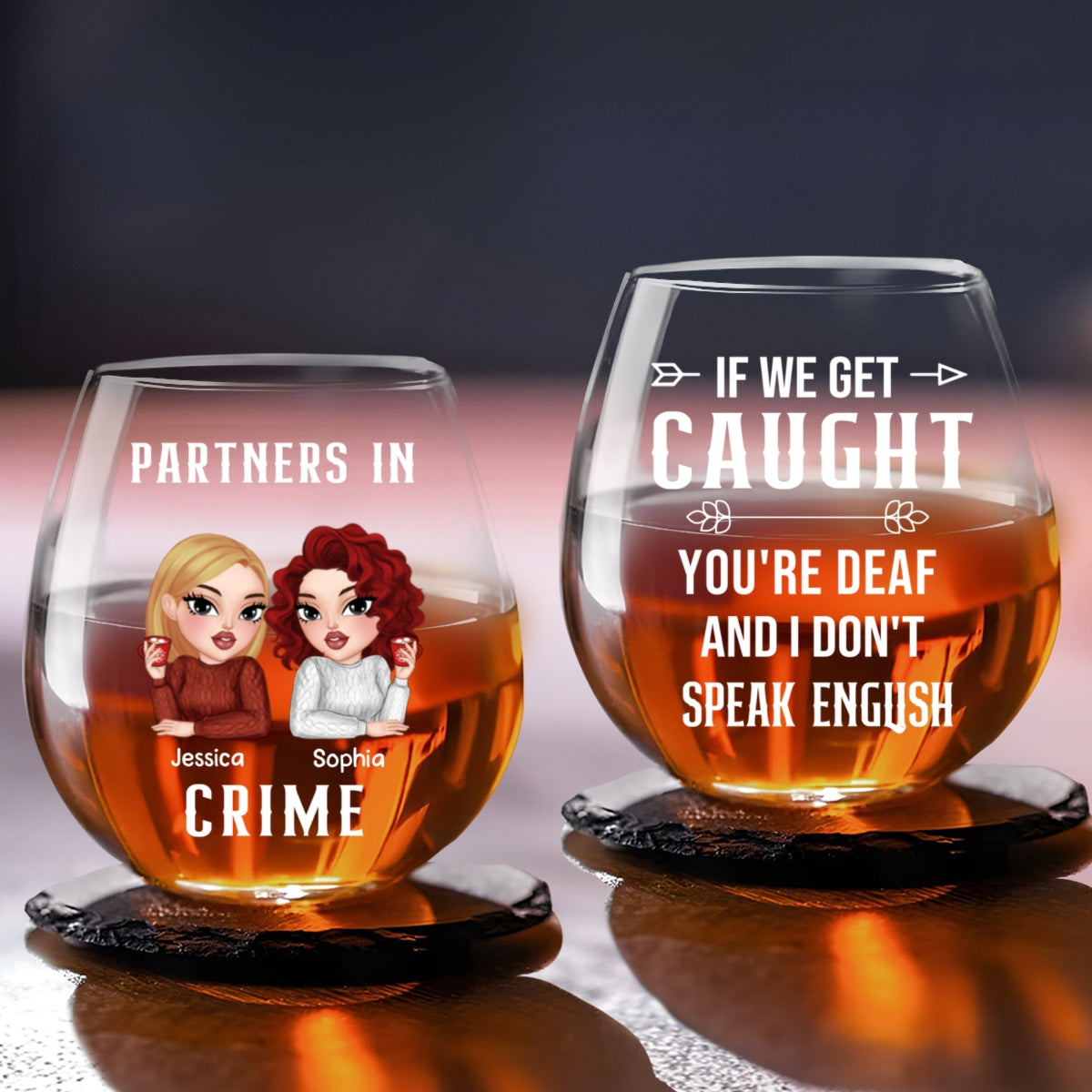 Partners In Crime - Personalized Custom Wine Glass