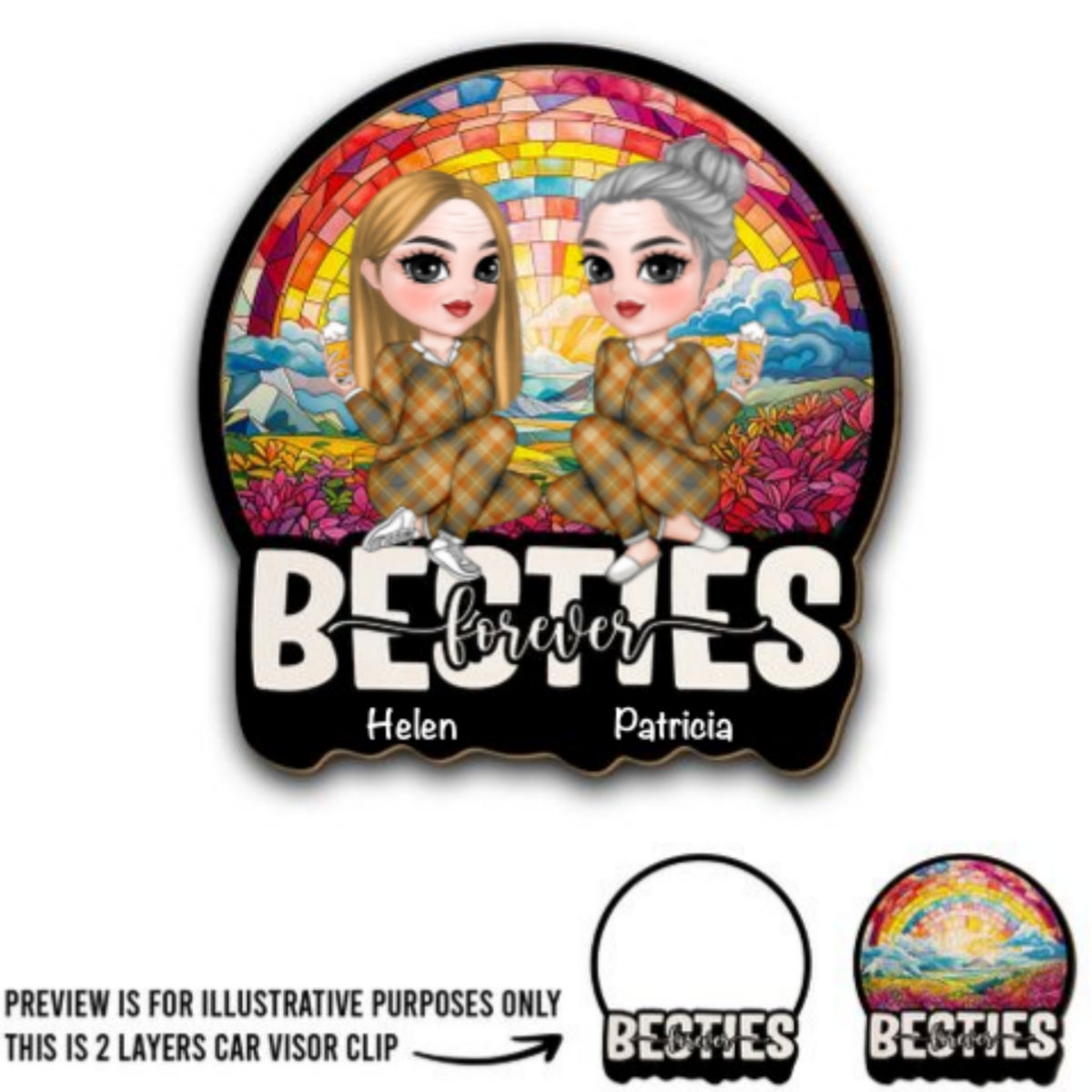 Besties Sitting Together Christmas - Personalized Custom Car Visor Clip