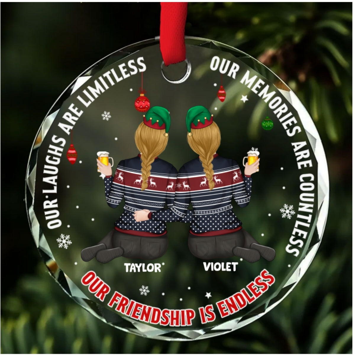Our Friendship Is Endless - Personalized Custom Glass Ornament