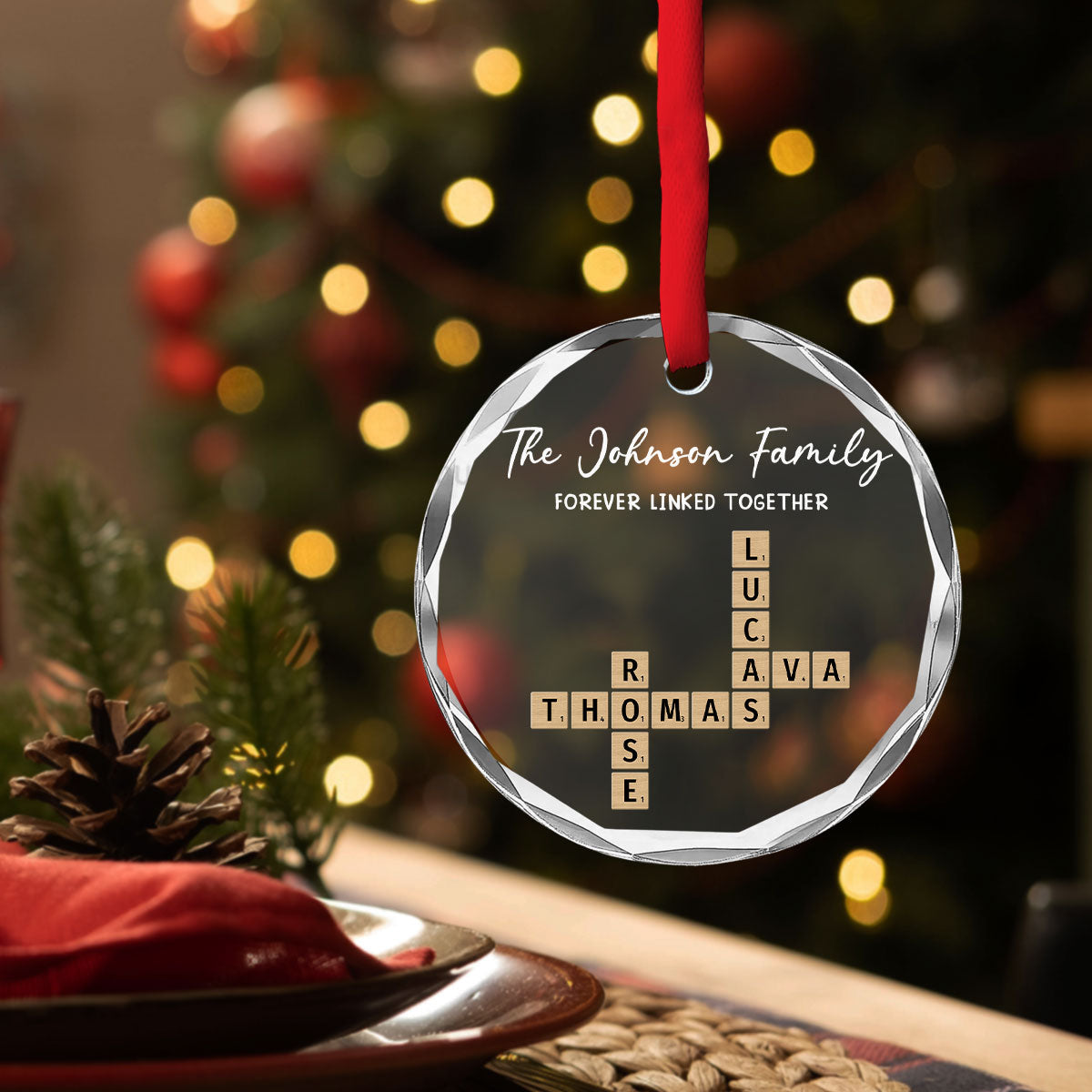 Family Hearts Forever Linked Together - Personalized Custom Glass Ornament