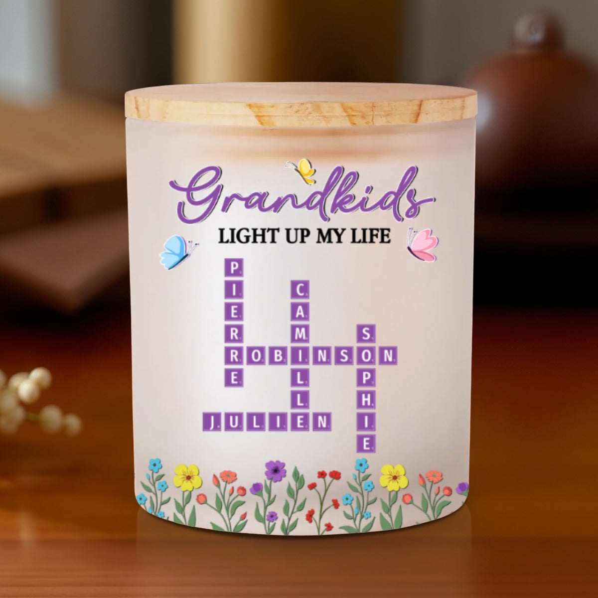 Love My Grandkids Crossword - Personalized Custom Glass Jar With LED Candle