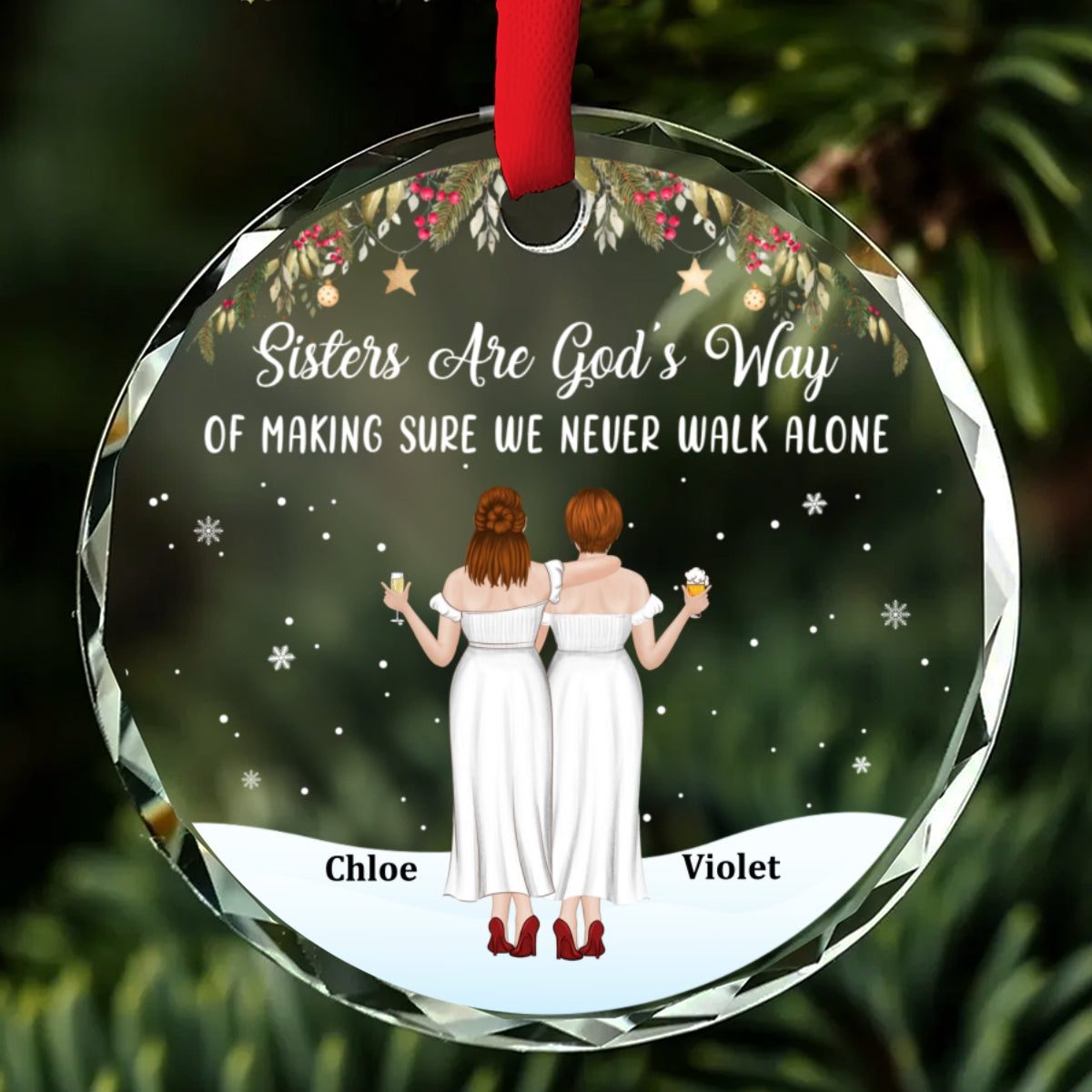 Sister Never Walk Alone - Personalized Custom Glass Ornament