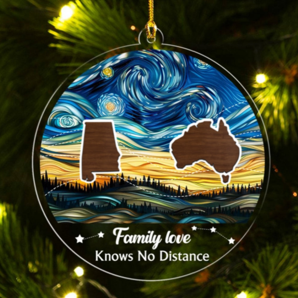 Family Love Knows No Distance Version 3- Personalized Custom Acrylic Ornament