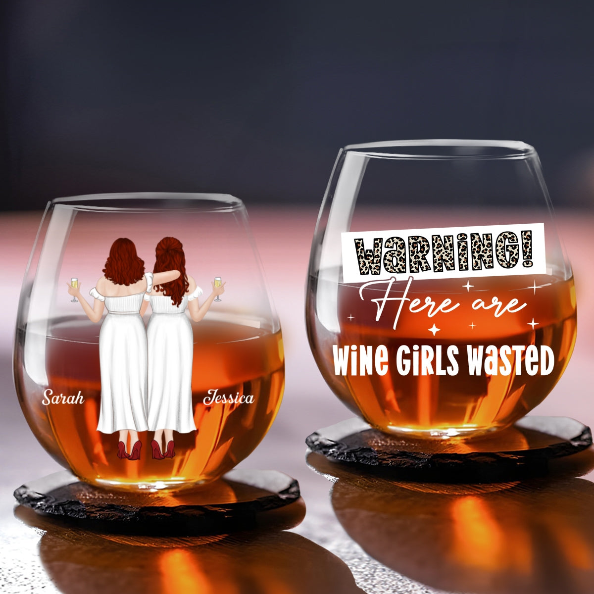 Wine Girls Wasted - Personalized Custom Wine Glass
