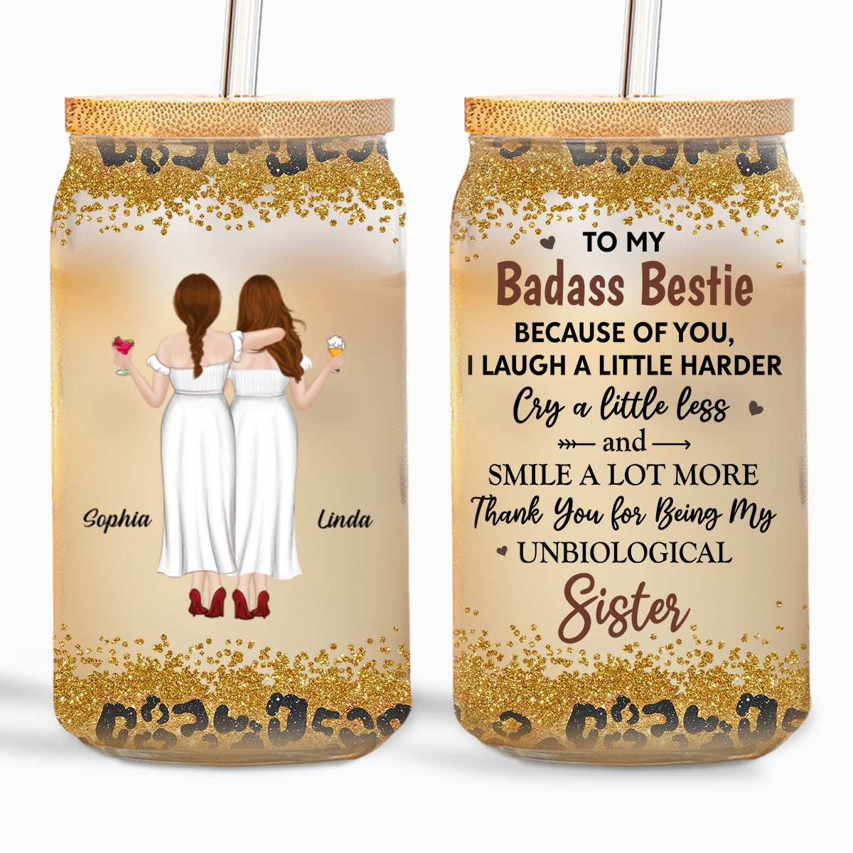Because Of You I Laugh A Little Harder - Personalized Custom Glass Can