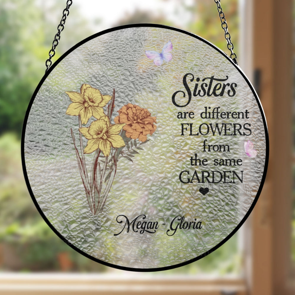 Floral Sisters Forever - Personalized Custom Window Hanging Suncatcher