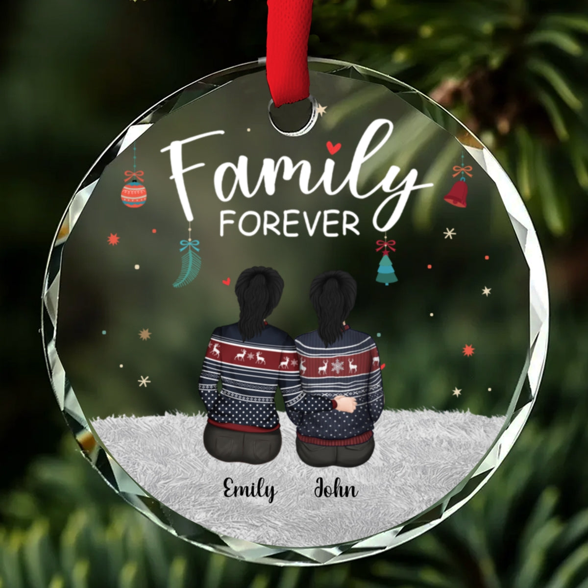 Family Forever - Personalized Custom Glass Ornament
