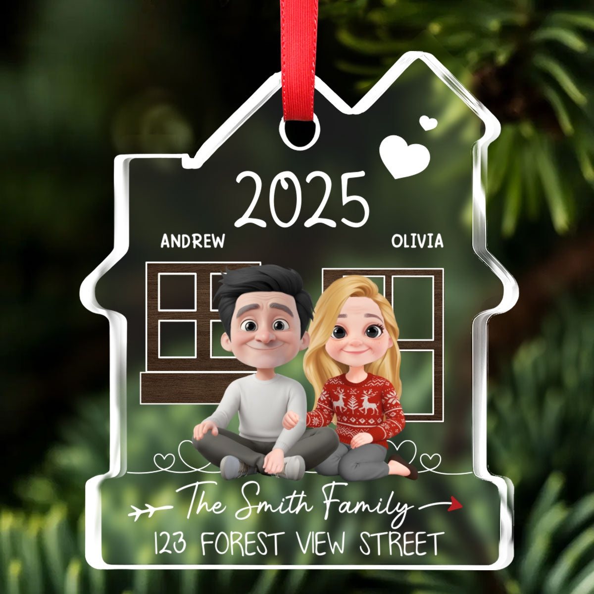 New Home Address - Personalized Custom House Shaped Glass Ornament