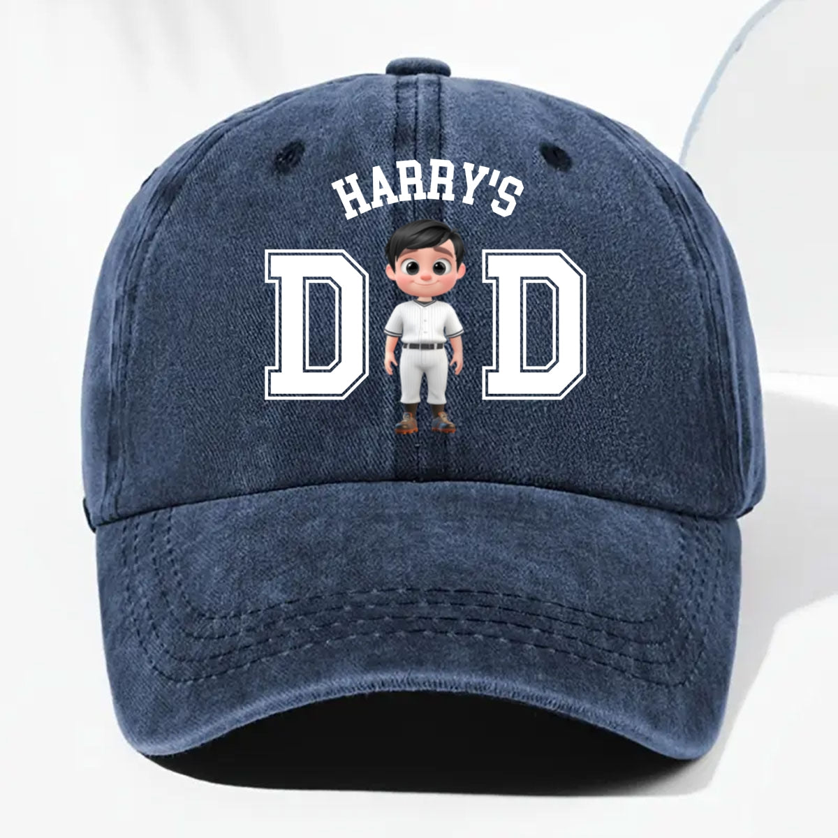 Belongs To The Baseball Dad - Personalized Custom Vintage Washed Denim Cap