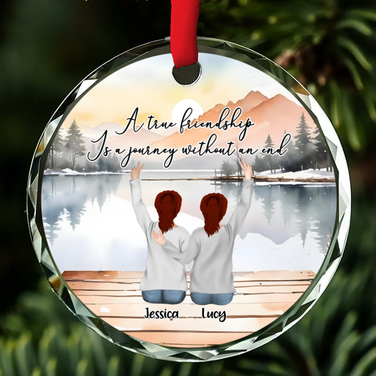 A True Friendship Is A Journey Without An End- Personalized Custom Glass Ornament
