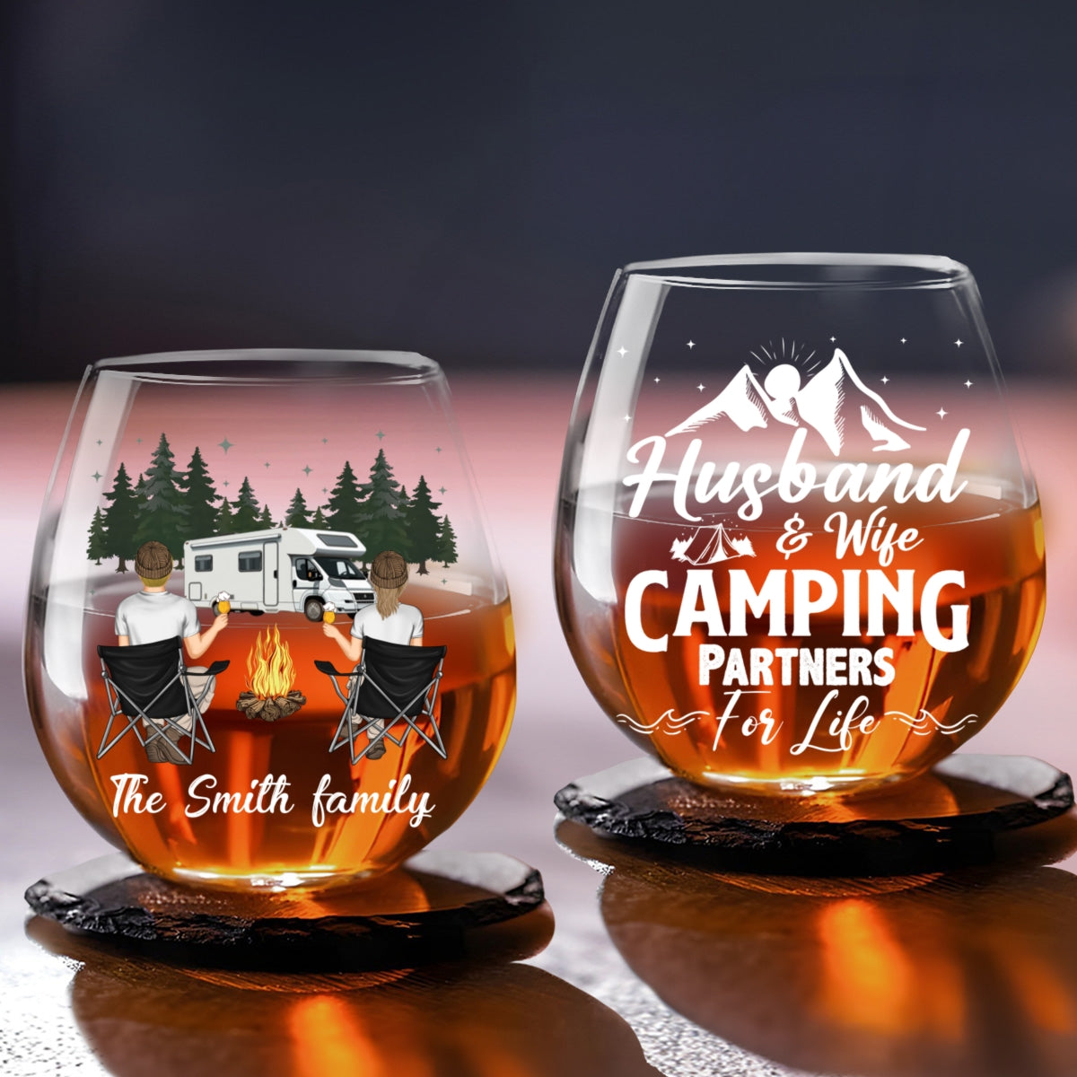 Camping Couple Husband And Wife - Personalized Custom Wine Glass