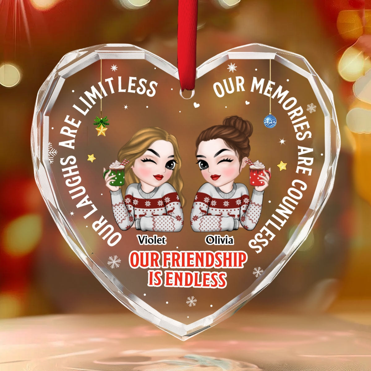 Besties Forever - Personalized Custom Glass Ornament