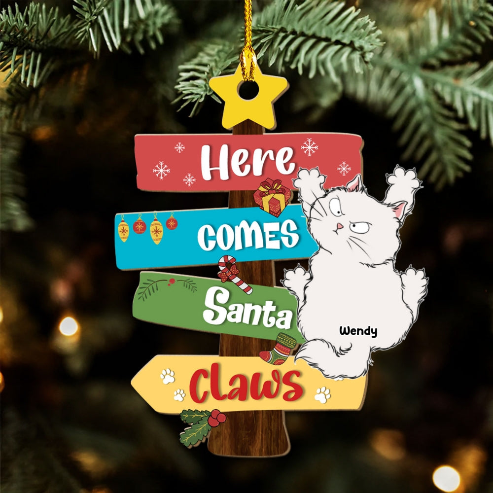 Here Comes Santa Paws - Personalized Custom Wood Ornament