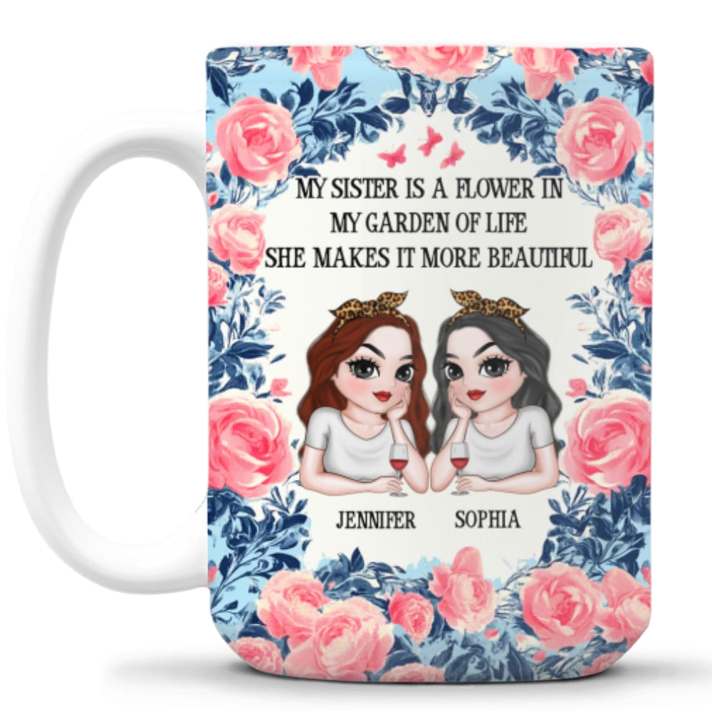 Sisters Bloom Beautifully - Personalized Custom Coffee Mug