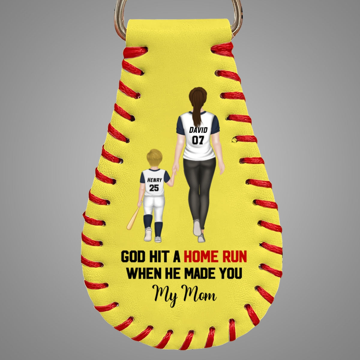 My Favorite Baseball Player Calls Me Mom - Personalized Custom Leather Baseball Keychain