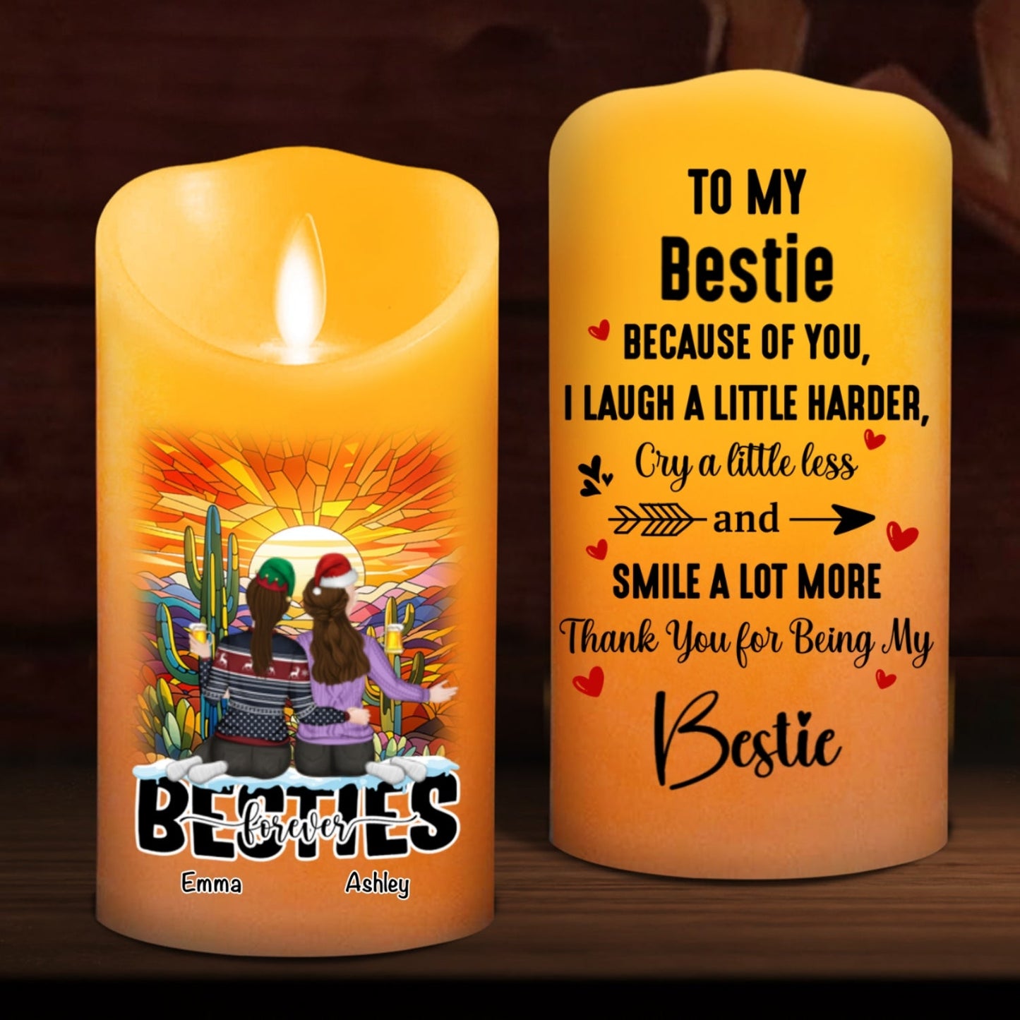 Because of You I Laugh a Little Harder Version 2 - Personalized Custom LED Candle