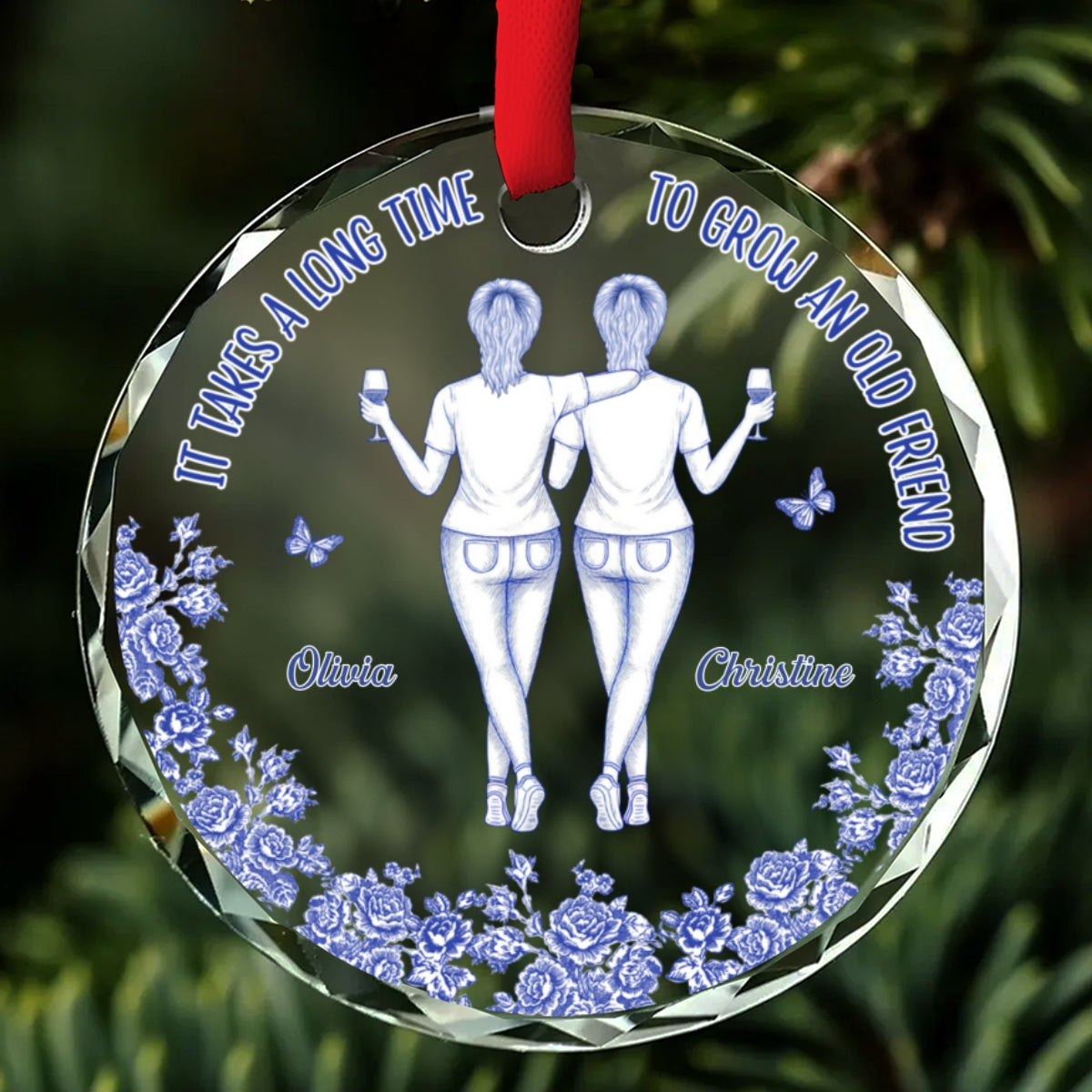 Our Friendship Take Time To Grow - Personalized Custom Glass Ornament