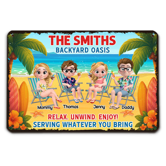 Welcome To Our Family Backyard Oasis - Personalized Custom Metal Sign