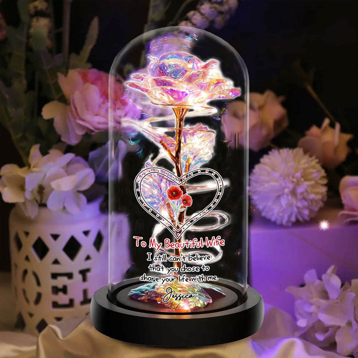 To My Beautiful Wife - Personalized Custom Sparkly Rose