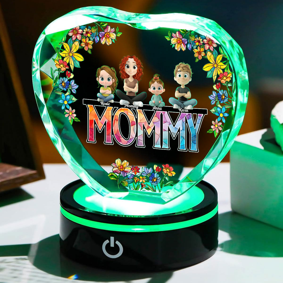 Mommy And Children - Personalized Custom Crystal Led Light
