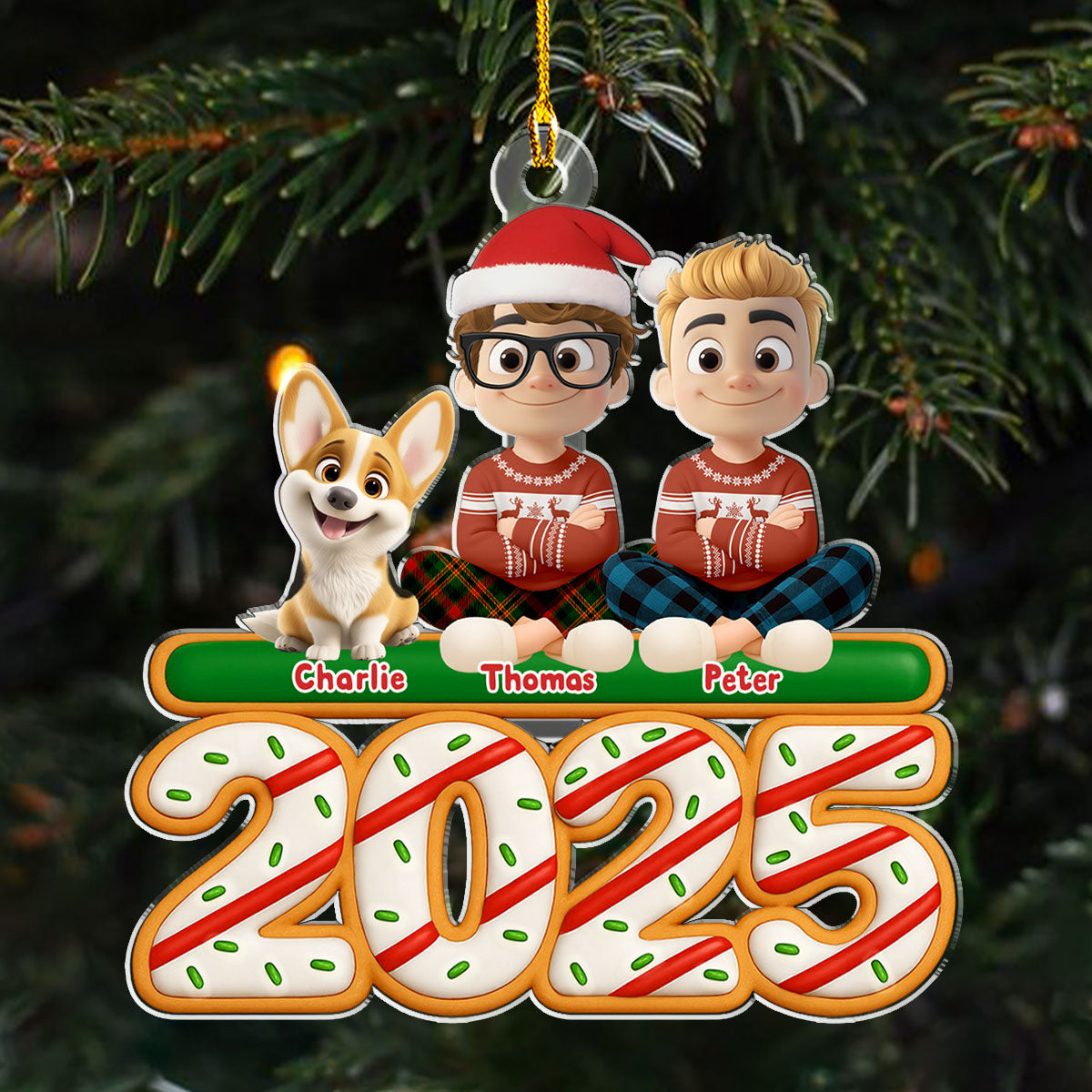 Couple And Dog Tree Cake - Personalized Custom Acrylic Ornament