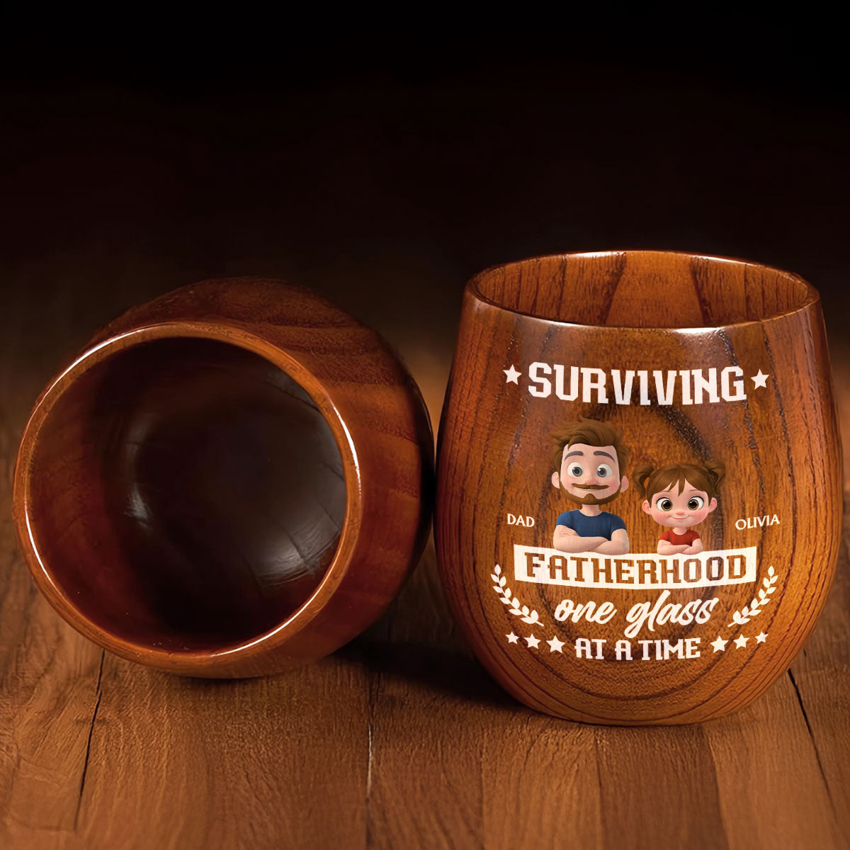 One Glass At A Time - Personalized Custom Wooden Whiskey Glass