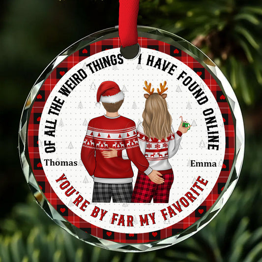 Christmas Couple Back Side You Are My Favorite By Far - Personalized Custom Glass Ornament