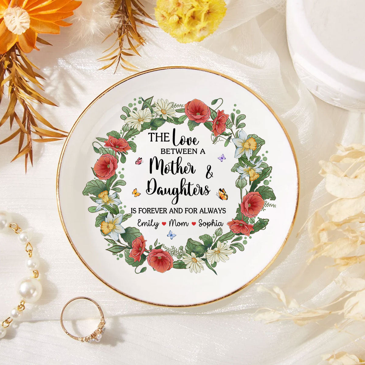 The Love Between A Mother And Daughters Is Forever - Personalized Custom Jewelry Dish