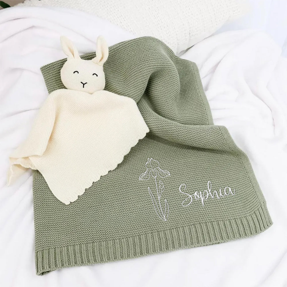 Soft Leaf - Personalized Custom Embroidered Knitted Baby Blanket