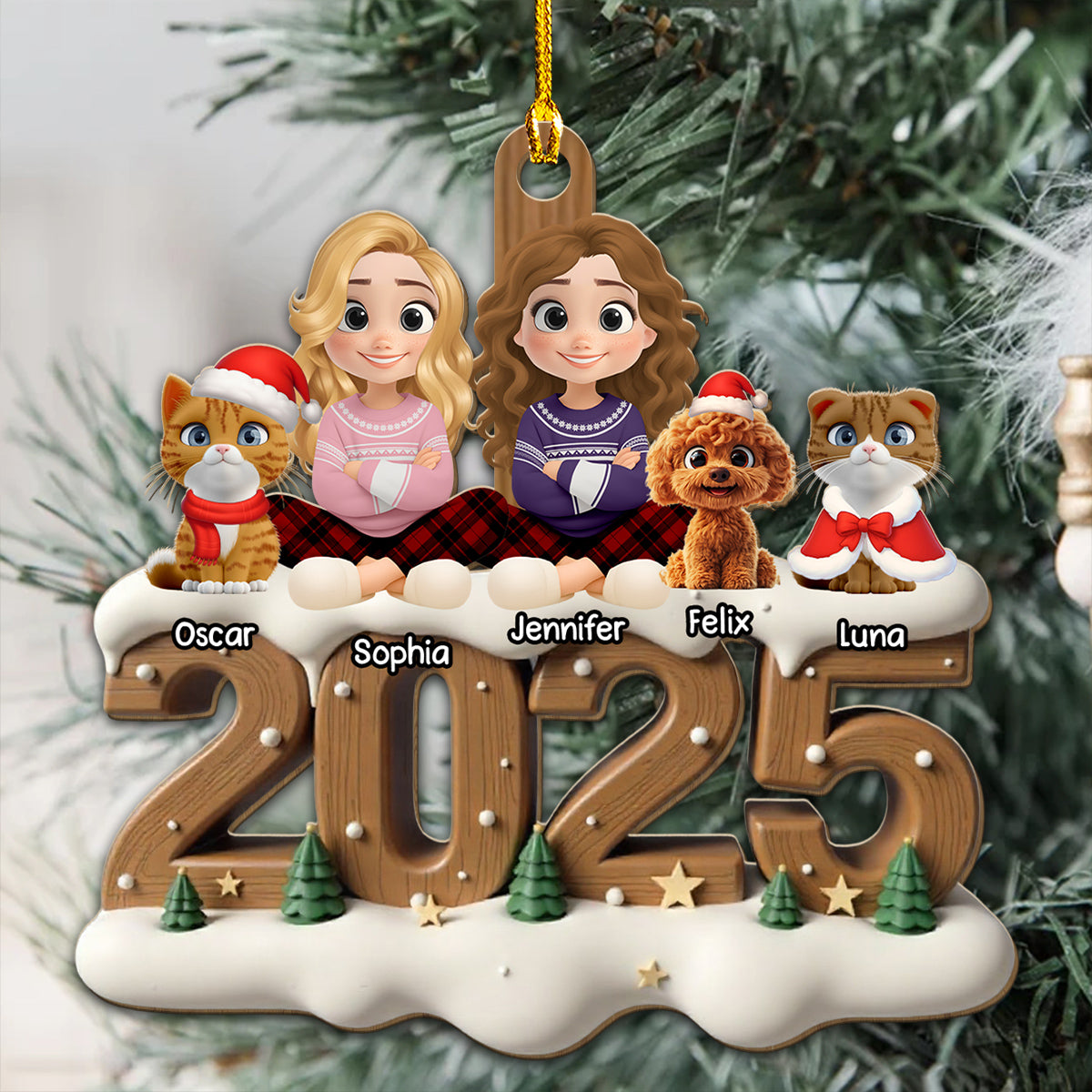 Together With Them This Year Onwards - Personalized Custom 3D Effect Wood Ornament