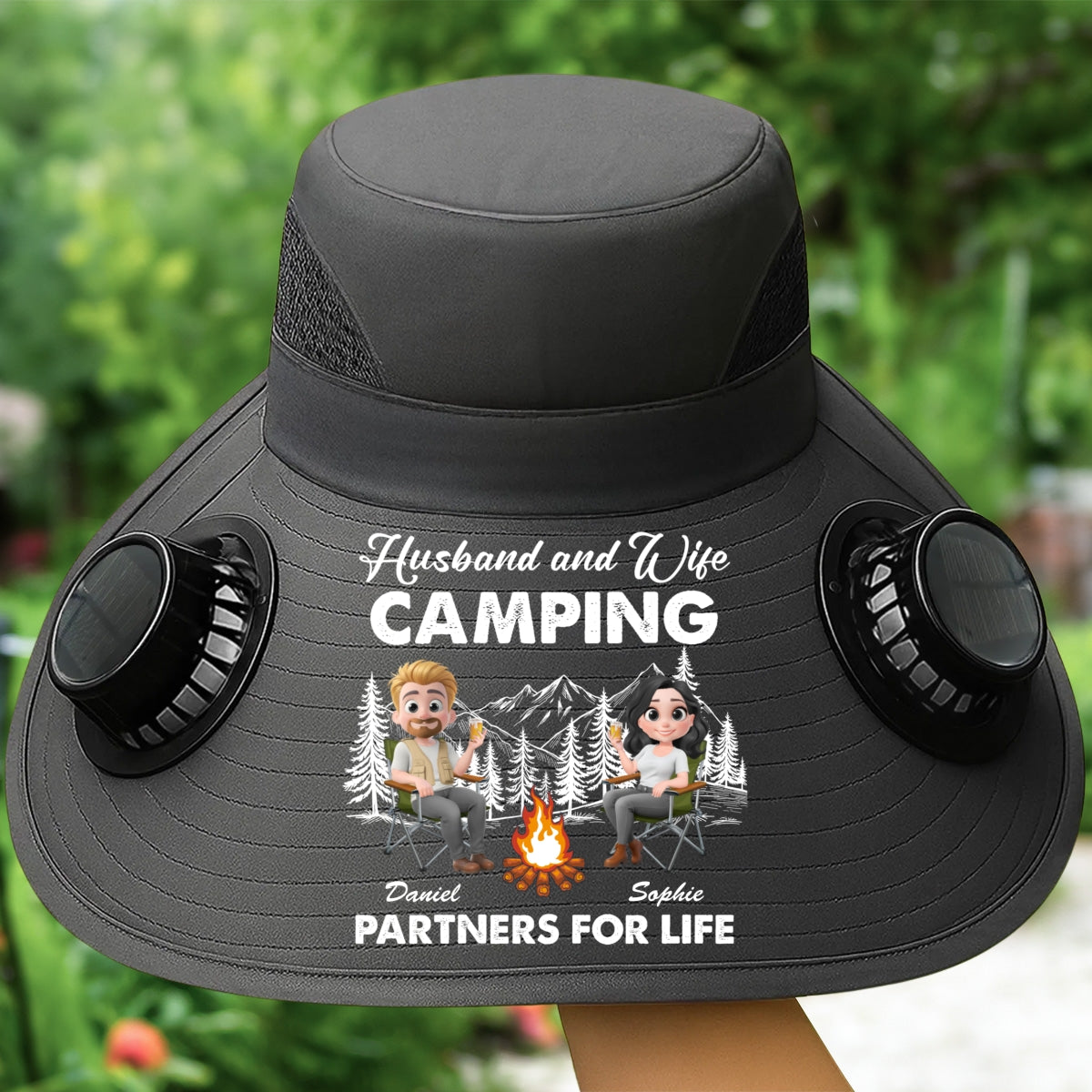 Husband And Wife Camping Life - Personalized Custom Solar Fan Hat