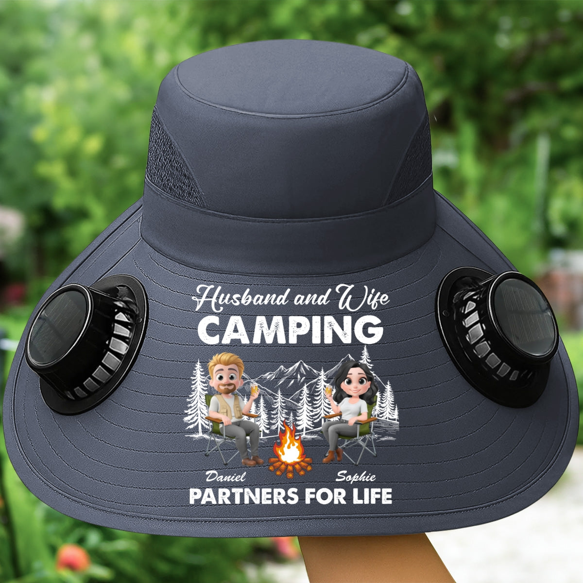 Husband And Wife Camping Life - Personalized Custom Solar Fan Hat