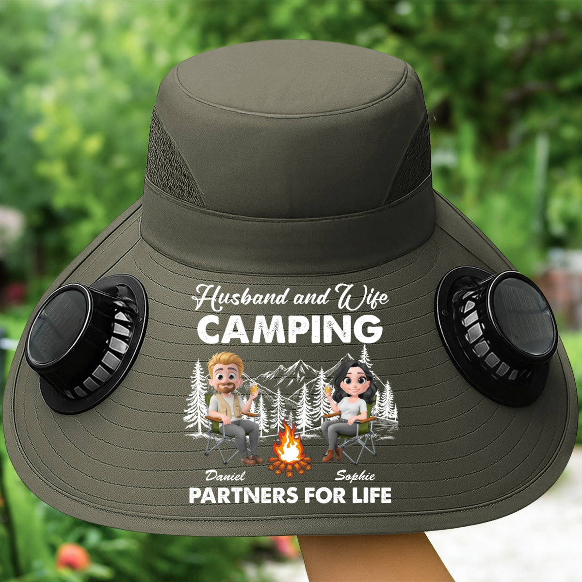 Husband And Wife Camping Life - Personalized Custom Solar Fan Hat