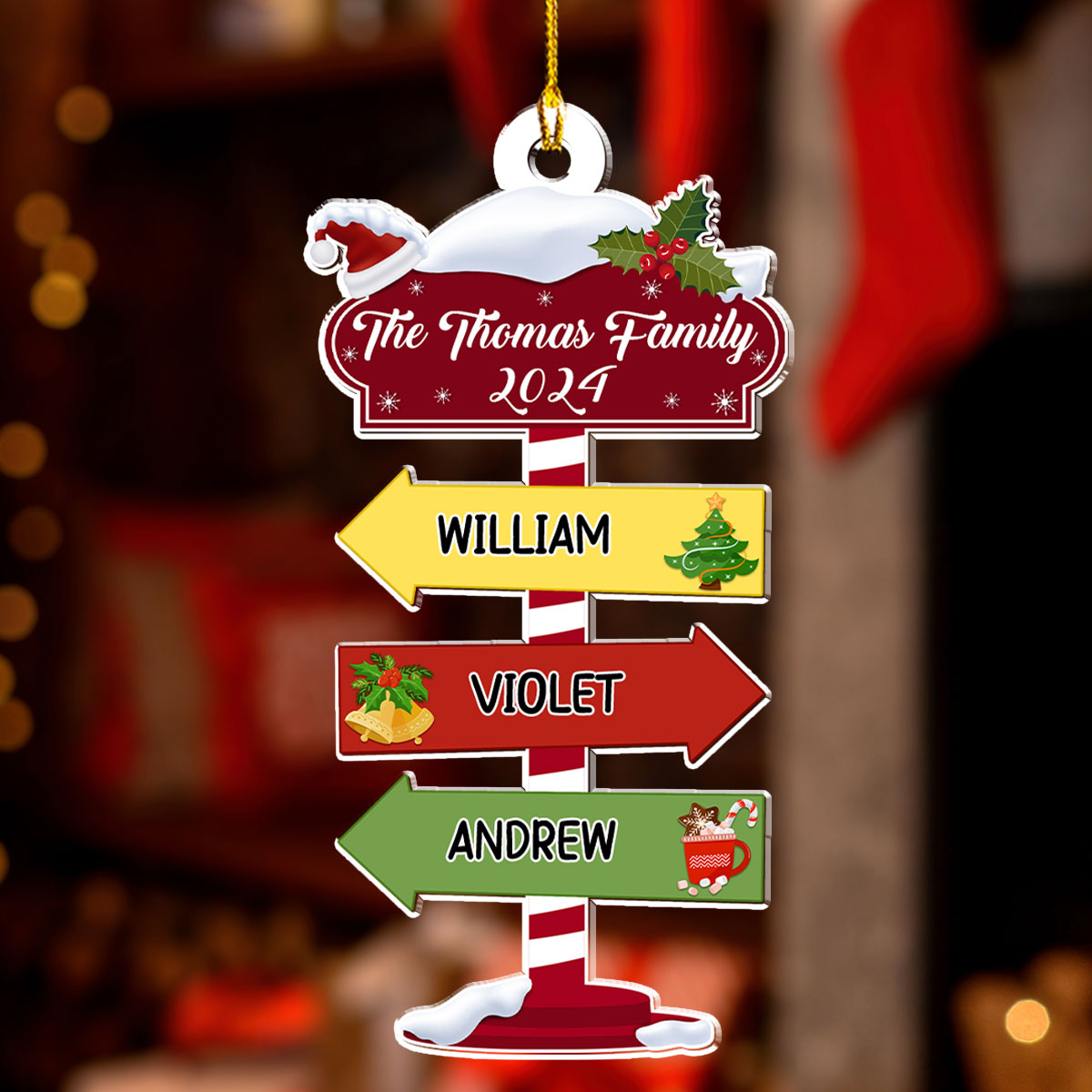 Family Pole Sign Christmas - Personalized Custom Wood Ornament