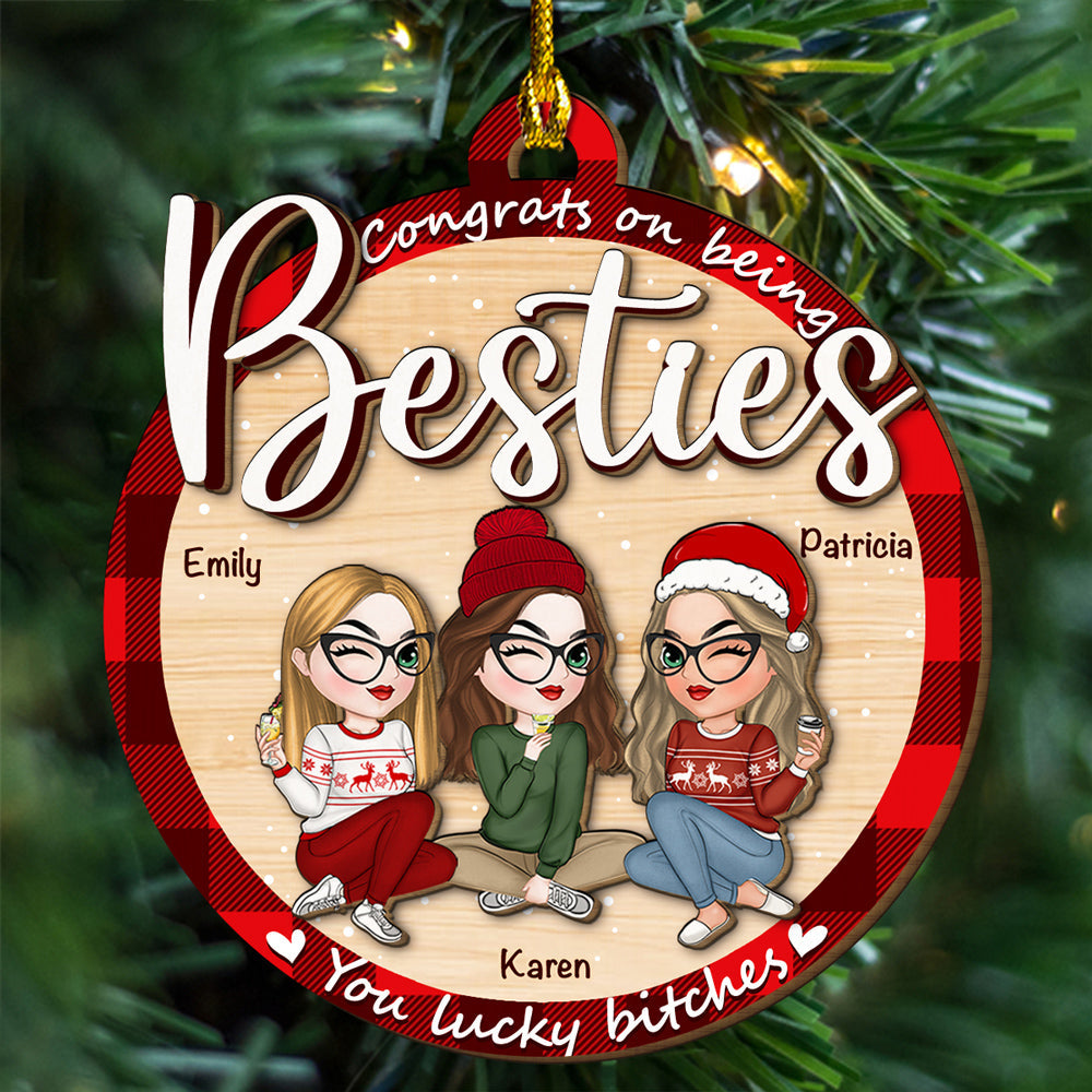 You Lucky Besties - Personalized Custom Freeshape 2-Layered Wood Ornament